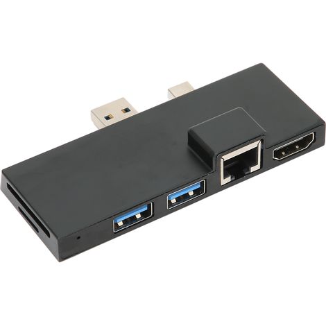 Station d'accueil 6 en 1 pour Surface, résolution 4K, vitesse de 5 Gbit/s, lecteur de cartes mémoire remplaçable à chaud, boîtier en aluminium, hub USB 3.0 pour Windows XP, noir (1/5)