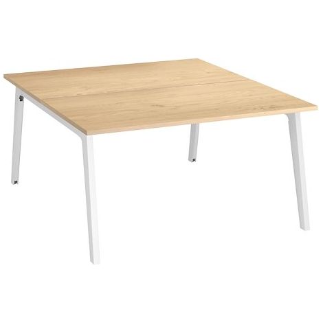 Pôle de 2 bureaux Exprim chêne clair + goulotte L 140 cm - piètement blanc - Maxiburo (1/3)