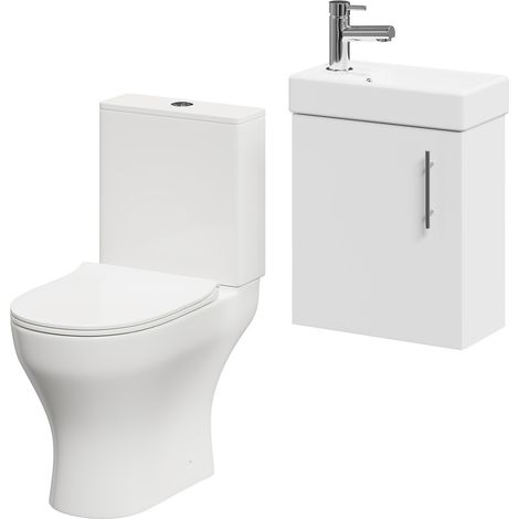 Nero Compact Gloss White 400mm 1 Door Wall Mounted Cloakroom Vanity Unit and Toilet Suite including Jubilee Open Back Toilet (1/5)
