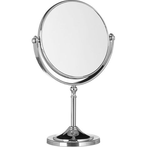 Miroir de maquillage grossissant 2x Miroir rond pivotant double face Dimensions H28xL18xP10 cm Argenté avec socle stable (1/5)