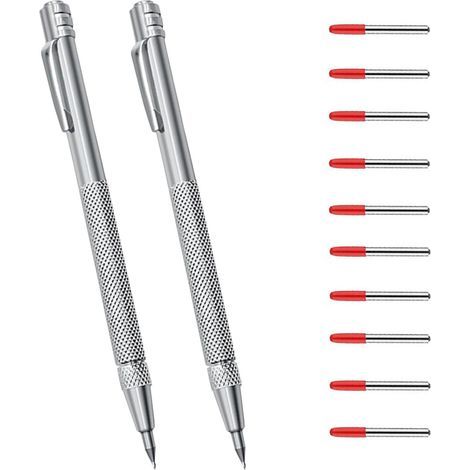 Ensemble de 2 aiguilles à tracer en carbure + 10 pointes de rechange, pour verre, céramique, métaux et tôles fines, stylo à graver précis. (1/5)