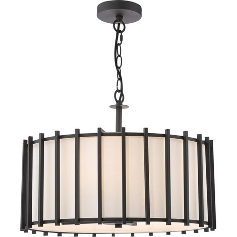 Dar Cagliari Suspension Cagliari à 4 lumières, noir mat avec abat-jour (1/5)