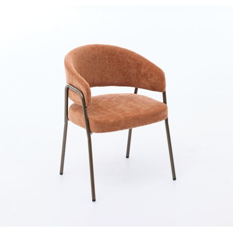 Chaises de salle à manger modernes en chenille avec accoudoirs, chaises d’appoint rembourrées avec pieds en métal laiton antique pour cuisine et salle à manger, lot simple, orange, SW1876OG (1/5)