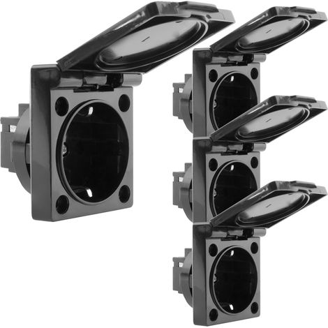 BeMatik - Socle de prise Schuko encastré à vis IP44 avec couvercle noir paquet de 4 (1/5)