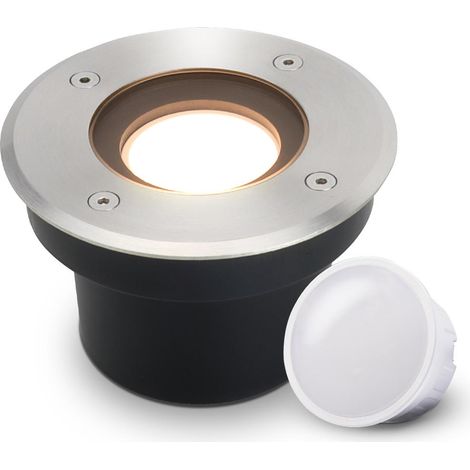 LED Bodeneinbaustrahler FLACH rund Edelstahl 230V IP67 - Leuchtmittel: 5W 2700K DIMMBAR 120° - Anzahl: 1x (1/5)