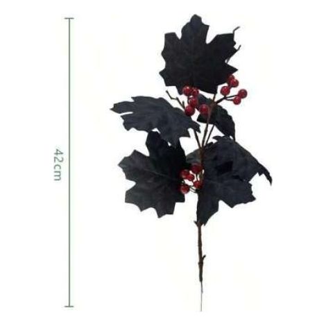Lot 5 bouquets Halloween feuilles érable rouge+ fruits,42cm,fleurs soie,plantes artificielles,déco maison automne. (1/2)