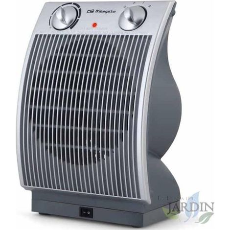 Riscaldatore oscillante compatto 90º Orbegozo. Termostato con regolazione progressiva. Due livelli di potenza: 1.100 e 2.200 W.