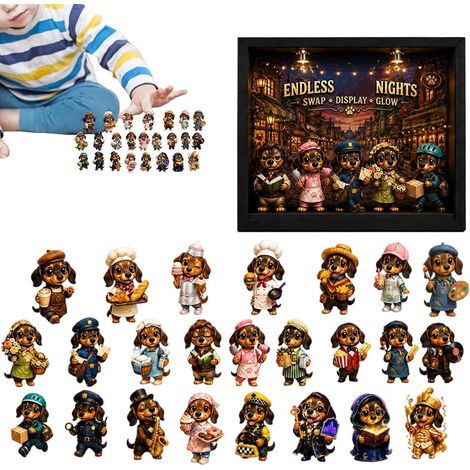 2D-Adventskalender mit 24 Tagen und LED-Beleuchtung  Weihnachts-Adventskalender 2026 mit Dackel für Jungen, Mädchen, Erwachsene, Partys, Silvester, Handtaschen und Tragetaschen (1/5)