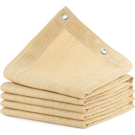 Voile d'ombrage Protection Solaire Toile Rectangulaire, HDPE 95% Anti-UV Auvent de Voiture avec Cordes et Serre-câbles pour Jardin, Terrasse, Balcon, Camping, Pergola, 1mètre 1 Trou, Sable (3x3m) (1/5)