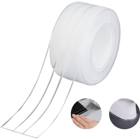 Bande d'Étanchéité,Salle de Bain Joint Double Pli Silicone Blan Ruban Baignoire Auto-Adhésif/Imperméable Mildiou Prévention Cafard pour Cuisine Évier 38mm 3.2m - Transparent (1Pack) (1/5)