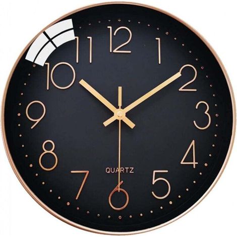 Silent Wall Clock 30cm Arabic Numerals Quartz Round Modern Decorative for Living Room Bedroom Kitchen Office Black (1/4)