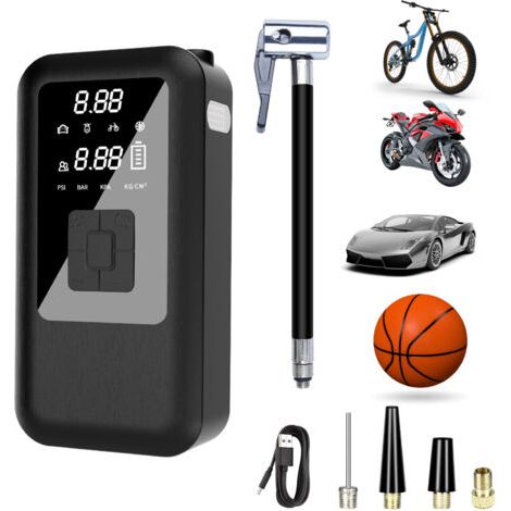 6000mAh Mini Pompe à Air Électrique,Compresseur à Air Portatif Gonfleur Pneus sans Fil 150PSI 4 Modes ,avec Affichage Numérique Lumière LED et Rechargeable pour Pneus de Moto, Voiture (Noir) (1/4)