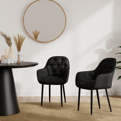ANIKA MODERN VELVET DINING CHAIR PADDED SEAT METAL LEG KITCHEN 2 PCS (Black) (1/5)