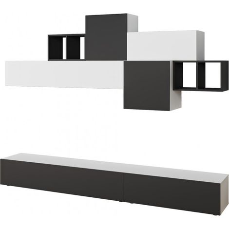 Parete attrezzata 180 cm porta tv rovere chiaro e bianco opaco - Madrid (1/5)