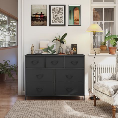 Commode, 7 Tiroirs en Tissu Non-tissé, pour Chambre, Noir (1/5)