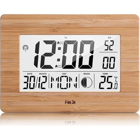 Funkuhr, Wecker mit Wetterstationen, Wetteruhr, Digitaluhr, Wandwecker, Thermometer mit Alarm- und Schlummerfunktion, mit Zeitkalender, Mondphasen-Timer, groß
