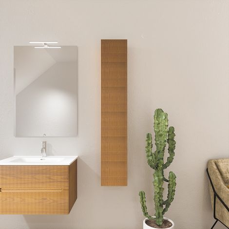 Colonna Bagno Sospesa 150x27x20cm Cannettato Noce Chiaro con Anta Reversibile Mod. Kaindy (1/3)