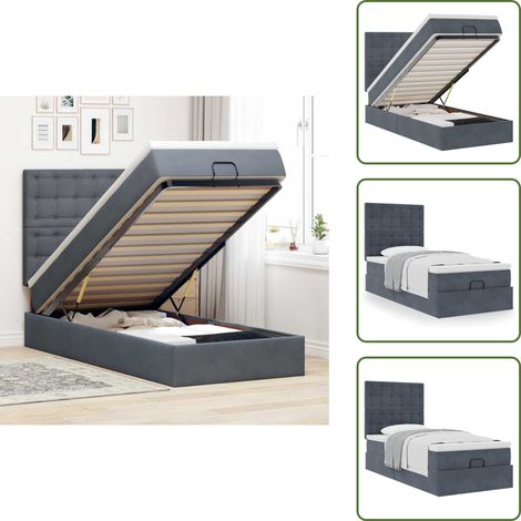 Ottoman-Bett mit Matratzen Dunkelgrau 90x190 cm Samt - Ottoman-Bett - Ottoman-Betten - Bettrahmen - Bettgestell (1/5)