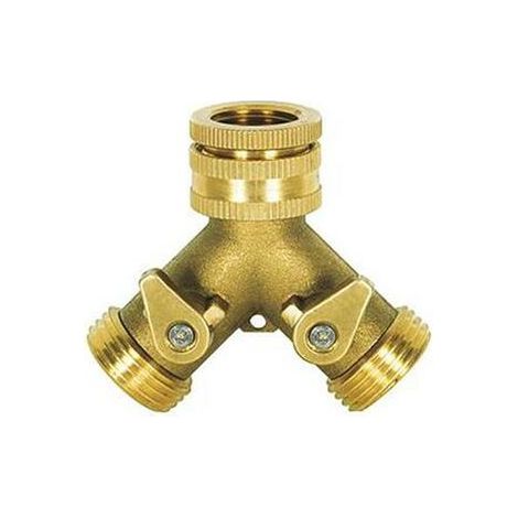 Ribiland – Nez de robinet laiton à double circuits 20 x 27 mm – Raccords pour tuyaux d'arrosage – Vannes d'arrêt pour gestion de l'eau