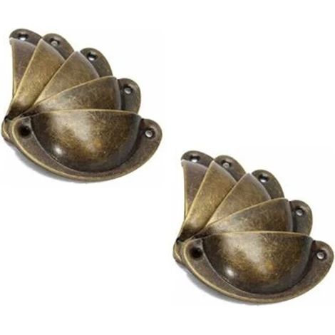 10pcs Vintage Shell Handle for Drawer Cabinet Furniture Kitchen, Curved Iron Retro Cupboard Door Knob 8.2cm x 3.5cm Antique Brass (1/4)