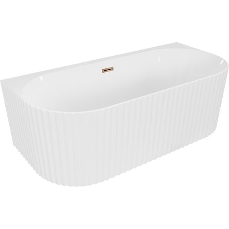Mexen Sella baignoire îlot murale cannelée 150 x 75 cm, blanc brillant, trop-plein or rose - 52711507500-60 (1/3)