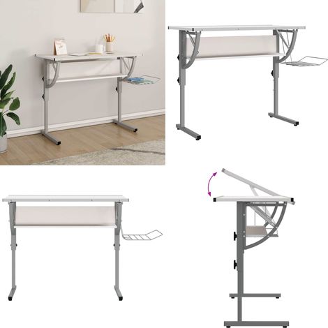 Mesa de dibujo madera y acero blanco y gris 110x53x(58-87) cm - Escritorio de oficina - Mesa de arte