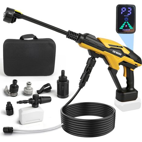 Nettoyeur haute pression sans fil compatible avec batterie 18 V 20 V, pompe à eau améliorée à 3 pistons, 68 bar, nettoyeur haute pression portable sans balais avec buse 6 en 1, écran tactile (1/5)