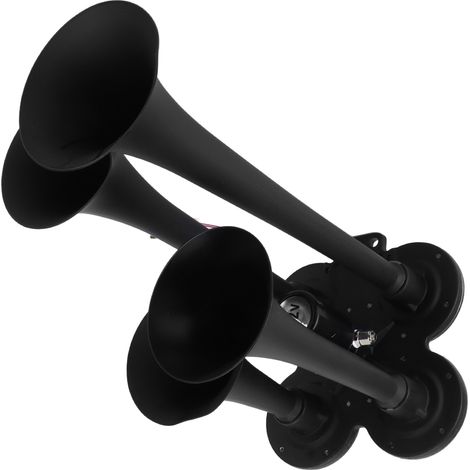 Klaxon pneumatique de 135 dB pour voiture avec quatre tubes noirs, adapté aux trains, bateaux, camions et motos, 12 V CC. (1/5)