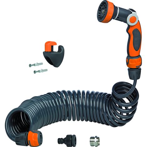 Tuyau d'arrosage flexible 10 m 72008 – Douche multifonction 8 jets – Montage mural inclus – Raccord robinet 1/2'-3/4' (1/2)