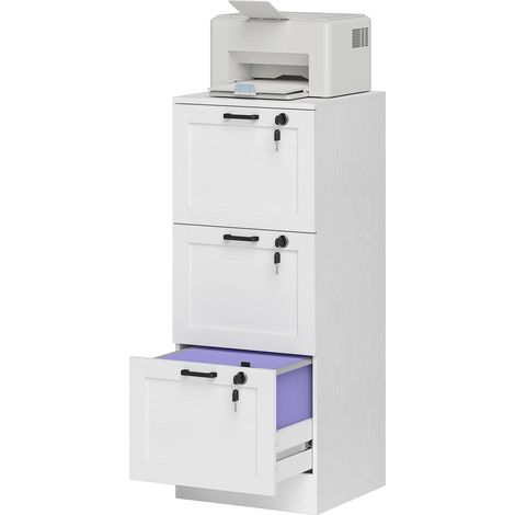 3-Drawer Filing Cabinet  Lock - White (1/5)