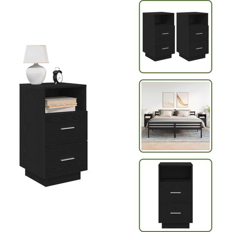 The Living Store Nachttische 2 Stk. mit 2 Schubladen Schwarz 36x36x68 cm - Nachtkommode (1/5)