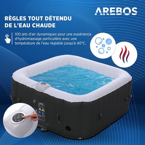 Arebos – Spa gonflable 4 personnes 154x154cm – 100 jets de massage – Température réglable jusqu'à 40°C – Système de filtration efficace — vue 2