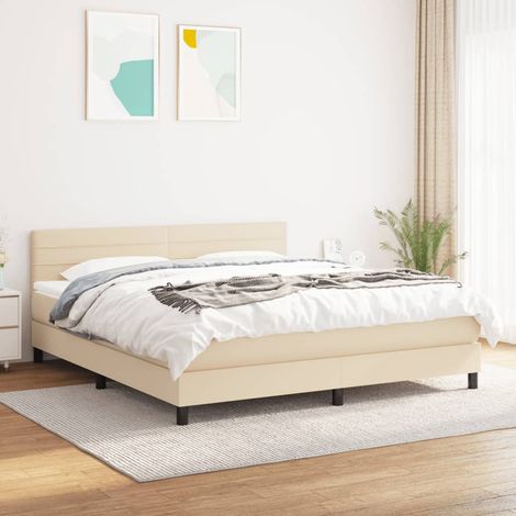 vidaXL Sommier à lattes de lit avec matelas Crème 160x200 cm Tissu (1/5)