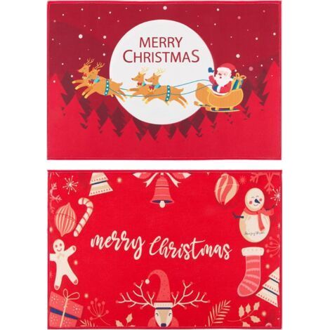 2pcs Tapis Porte d'Entrée Paillasson de Noël Tapis de Sol Rouge Design Merry Christmas Traîneau du Père Noël Décoration Intérieur Extérieurs Maison Chambre pour Bain Cuisine Salon Fête Noël- (1/4)