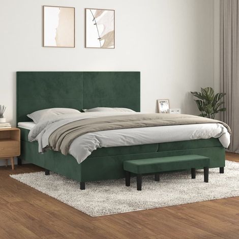 vidaXL Lattenrost-Bett und Matratze Dunkelgrün 200x200cm Velours (1/5)