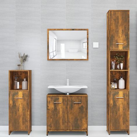 Maison Chic – Colonne de salle de bain chêne fumé 30x30x183,5 cm – Bois d'ingénierie – 6 compartiments – 2 portes – Fixation murale incluse (1/5)