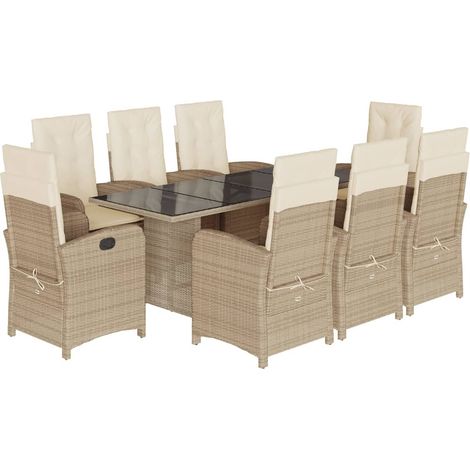 Maison Exclusive - 9-tlg. Garten-Essgruppe mit Kissen Beige Poly