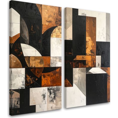 Tableaux sur toile lot  Abstraction géométrique beige marron 2 x 20x40