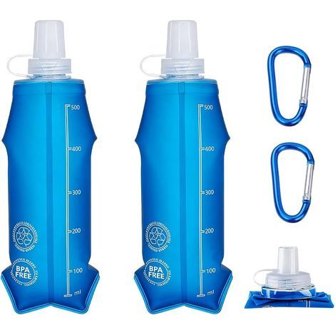 2 Pièces Gourde souplem, 500ml Flasque Running Sans BPA Bouteille d'eau Souples et Pliables Gourde Souple Running pour Course à Pied Cyclisme Randonnée (1/5)