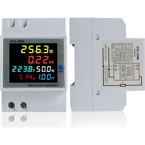 Medidor de energía monofásico, medidor eléctrico de CA 40-300 V 100 A, vatímetro monofásico, medidor para riel DIN, voltímetro/amperímetro de vatios/kWh con pantalla LCD, adecuado para sistemas de ene (1/5)