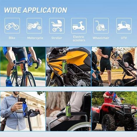 Portabotellas para bicicleta y motocicleta，Soporte ajustable para manillar，Plástico resistente，Para botellas de 32-75 mm，Negro (1/4)