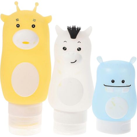 Lot de 3 flacons distributeurs vides pour lotion/shampoing, flacons de gel douche à motifs (50 ml lapin rose + 70 ml Shiba Inu jaune + 90 ml (1/5)