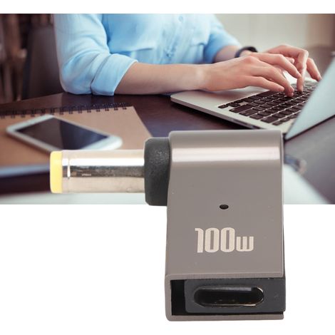 Adaptateur Secteur PD USB-C Femelle vers DC 100W pour Ordinateur Portable, Connexion Coudée en Alliage d'Aluminium, Fiche 5.5x2.5mm
