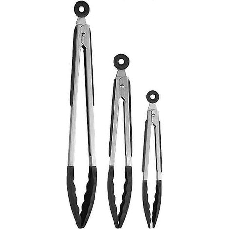 Silikonzange, Mini-Küchenzange, kleine Servierzange mit Silikonspitzen, Küchenzange aus Edelstahl (schwarz)