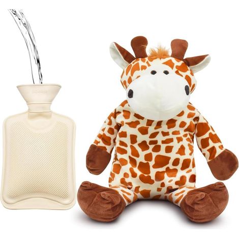 Bouillotte eau Chaude, 1L Peluche Girafe Bouillotte, Bouillotte Enfant, Mignon Bouillotte eau Chaude Peluche, Amovible pour le Nettoyage, Cadeaux de Noël et d'Hiver pour Enfants et Adultes (1/5)