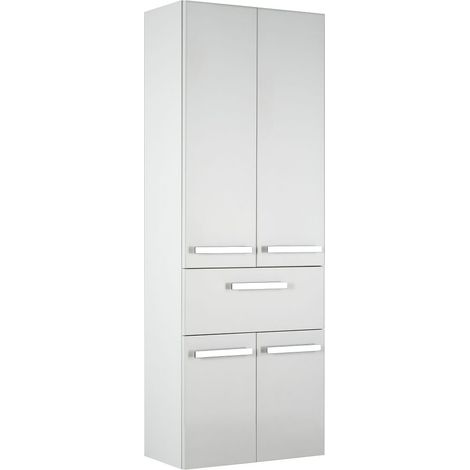 Badezimmer Hochschrank FES-4005-66 in Hochglanz Lack Polarweiß, mit Wäschekörben - B/H/T: 60/168/33cm (1/3)