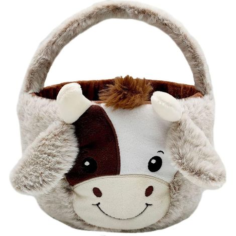 KOWOLL Panier de Pâques vache en peluche pour enfants, panier de Pâques vache avec oreilles en peluche, sac de rangement pour bonbons, décorations de Pâques (202025 cm) (1/5)