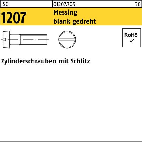 Vis à tête cylindrique ISO 1207 fente M1,6x 12 laiton nu torsadé 100 pièces