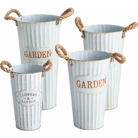 Vase seau à fleurs en fer blanc vintage, 25 cm, seau en fer à poser pour la décoration intérieure, 35 cm, bleu vintage (1/5)