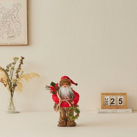 Babbo Natale in Tessuto Non Tessuto e Plastica, Statuetta Artigianale 30 cm Rossa con Design Classico ed Elegante per Decorazione Tavolo Casa e Ufficio (1/4)